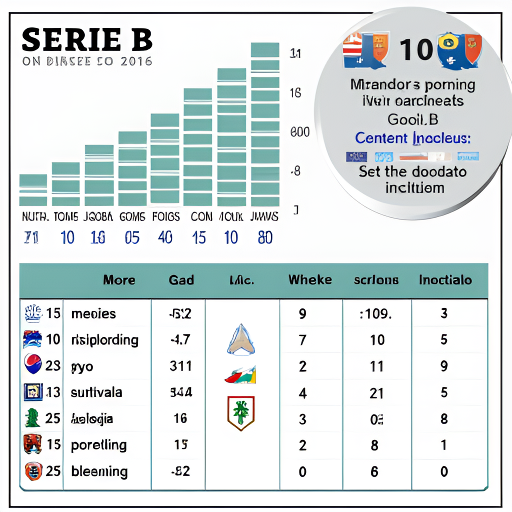 A graphic representation of Serie B statistics, possibly showing a bar chart of goals scored per team or a league table layout with team logos and key performance indicators.