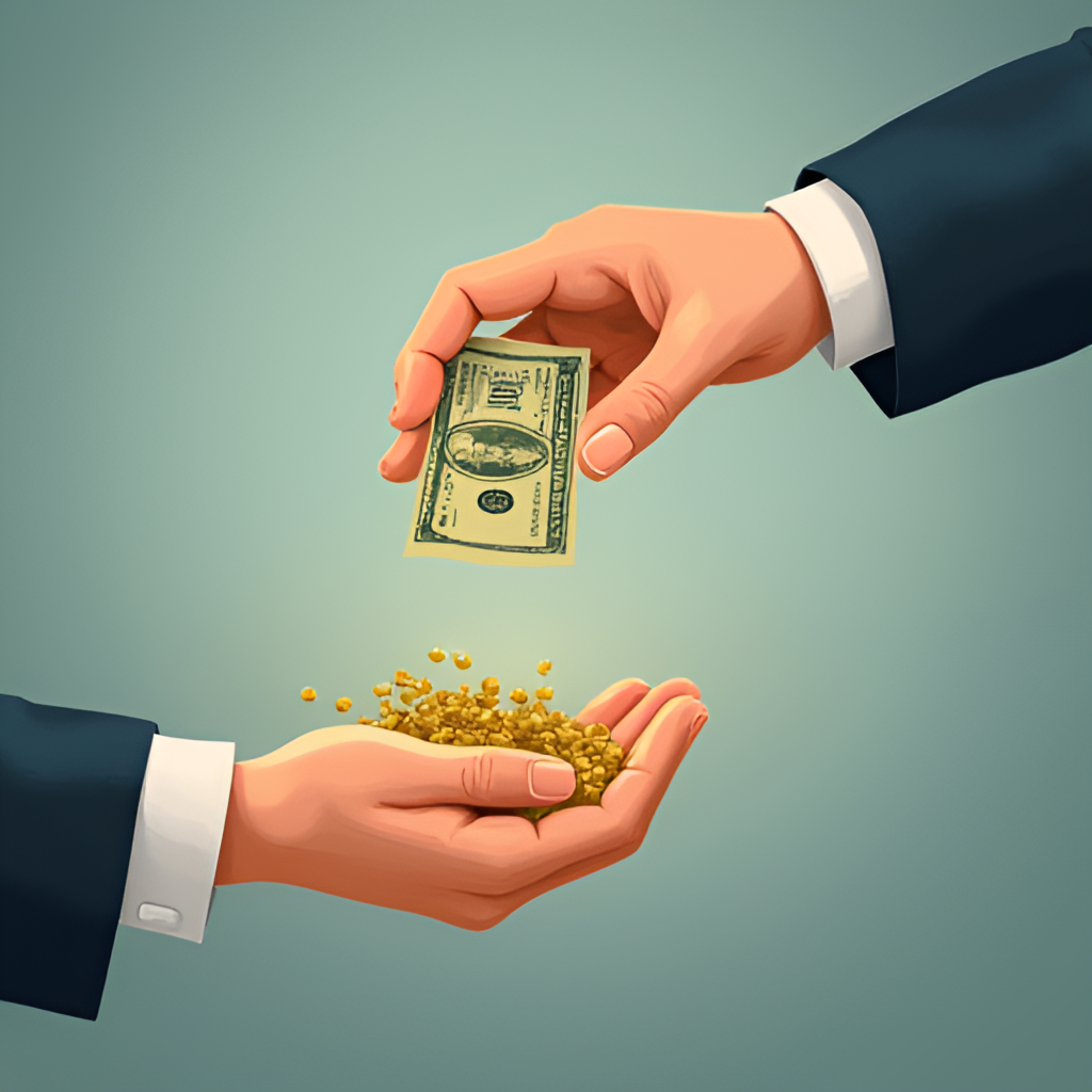 A conceptual image depicting a hand receiving money from another hand, symbolizing the government's distribution of the 13th salary to its employees and retirees, with a subtle background suggesting financial security and support.