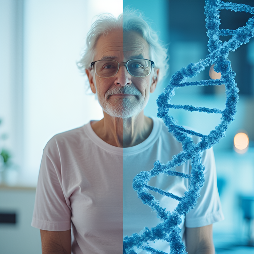 A split image or collage showing a patient figure on one side, perhaps looking healthier or active, and on the other side, a representation of medical innovation with vials, microscopes, or a genetic strand. The overall tone should be positive and reflect hope and progress in treating diseases.