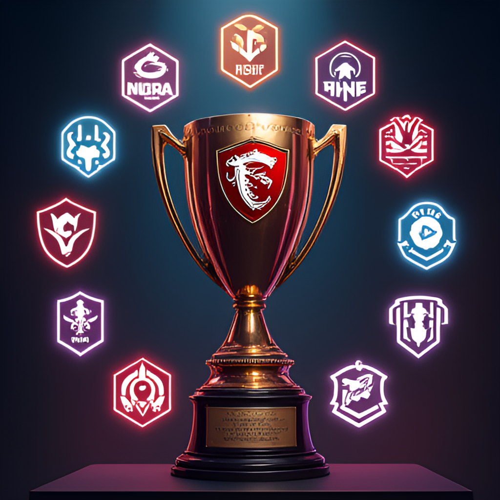 A composite image featuring the MSI trophy surrounded by logos of the participating League of Legends teams for the 2025 tournament.